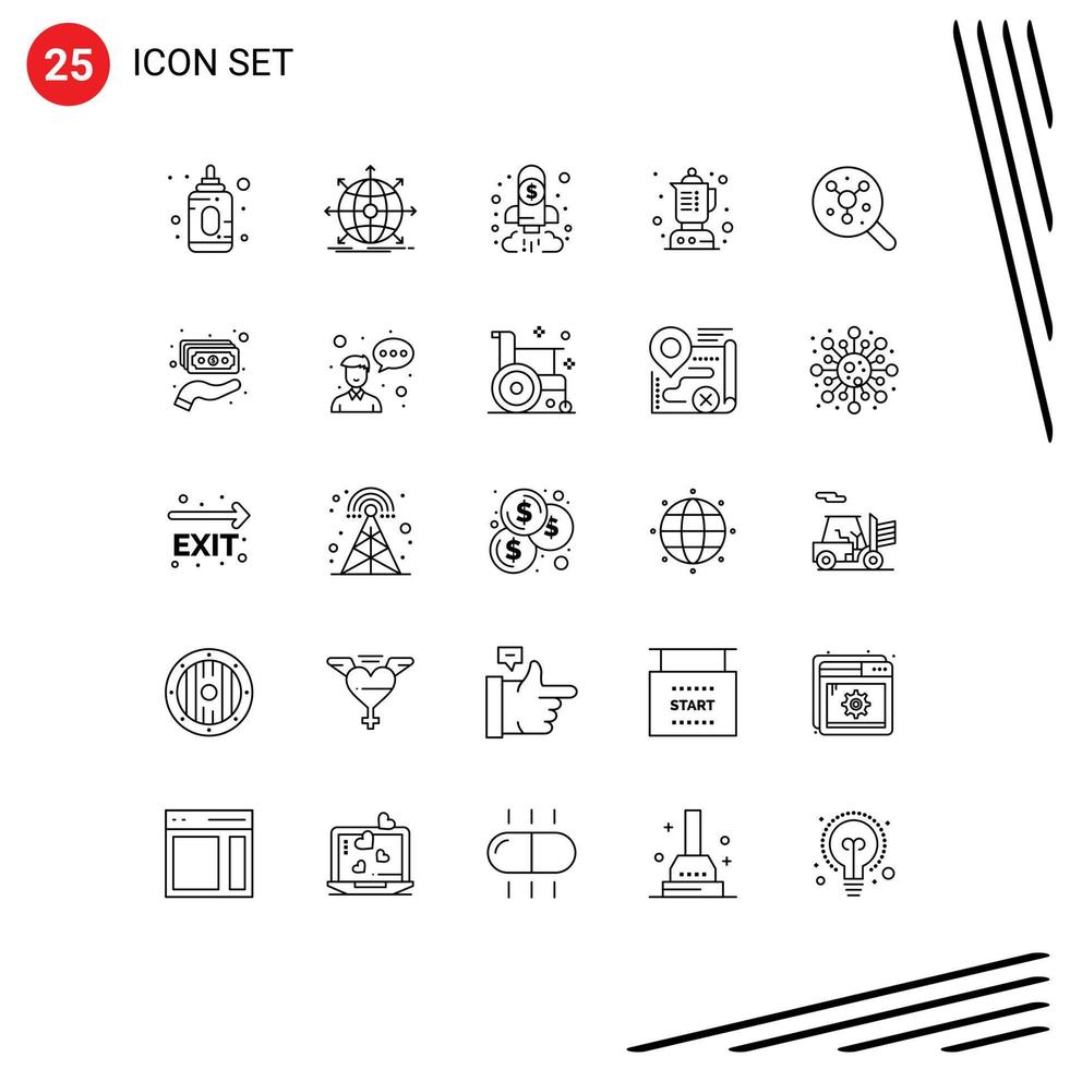 ligne d'interface mobile ensemble de 25 pictogrammes d'éléments de conception vectoriels modifiables d'objectif alimentaire d'analyse de cuisine d'atome vecteur