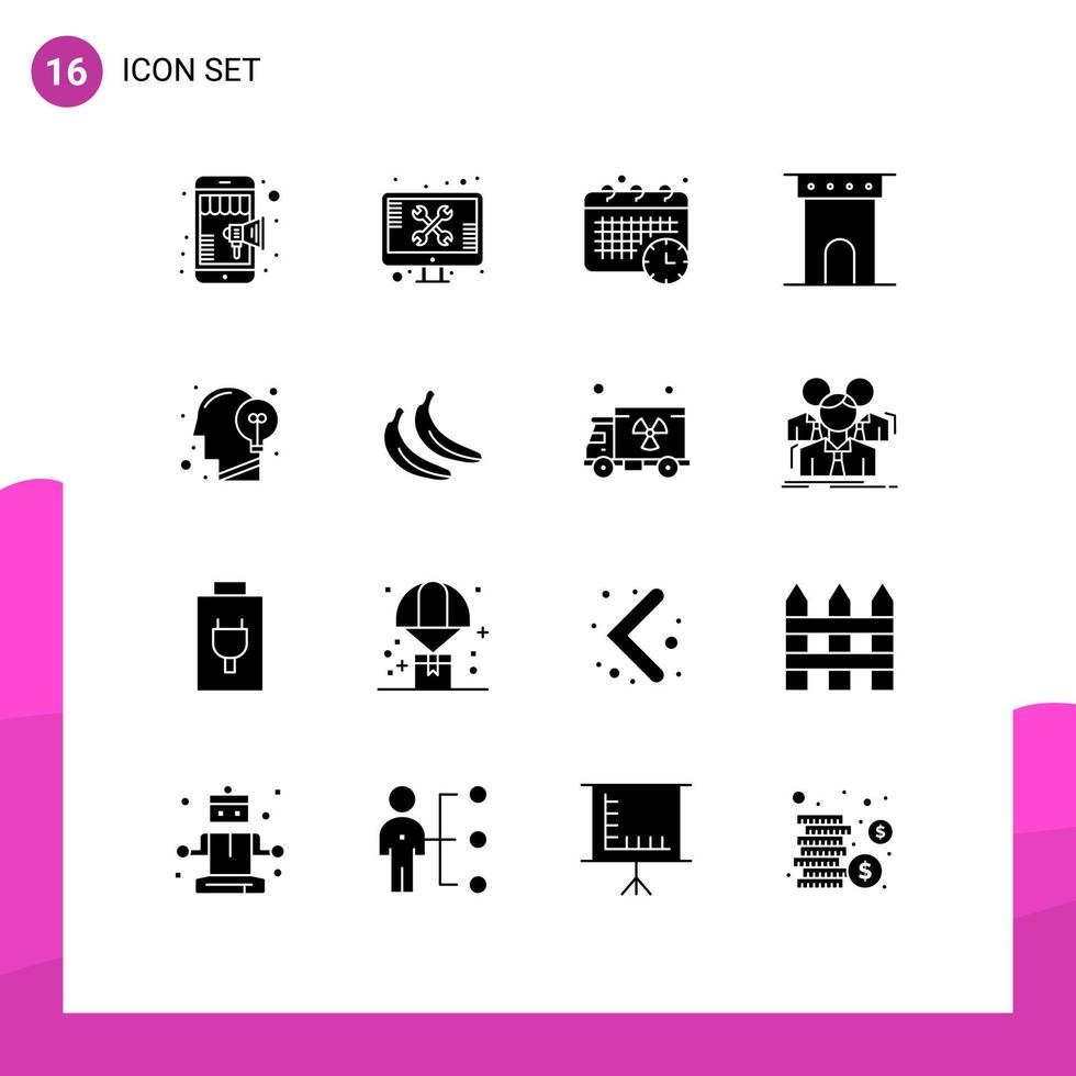 interface mobile glyphe solide ensemble de 16 pictogrammes d'outils de colonne de monument rendez-vous d'architecture éléments de conception vectoriels modifiables vecteur
