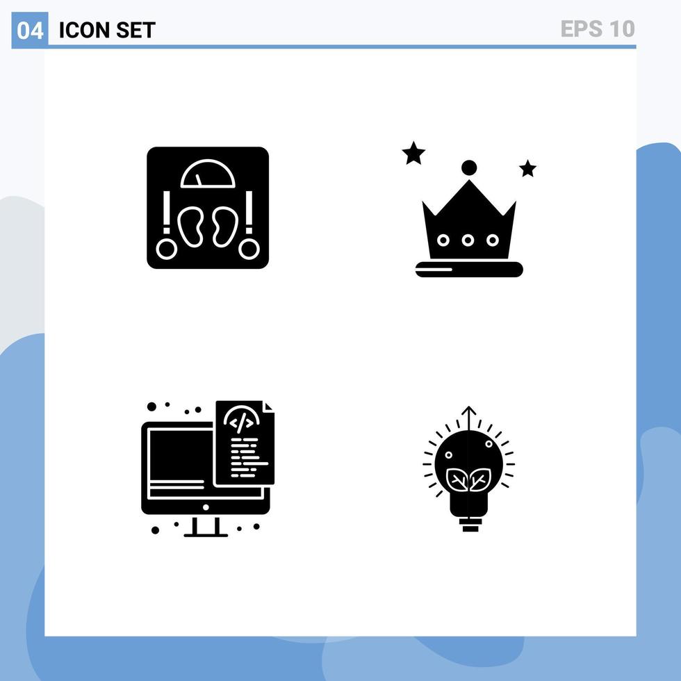 ensemble moderne de 4 pictogrammes de glyphes solides d'éléments de conception vectoriels modifiables de fichiers de couronne de poids d'optimisation de la santé vecteur