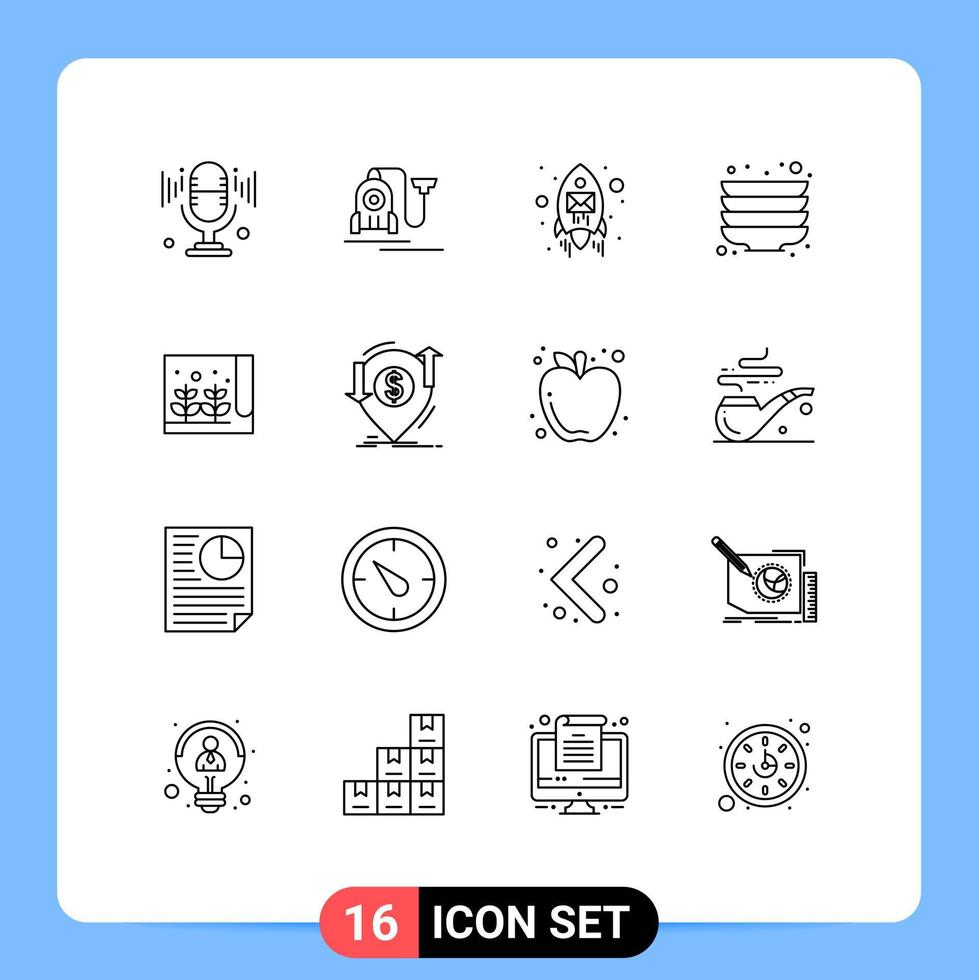 ensemble de 16 symboles d'icônes d'interface utilisateur modernes signes pour les éléments de conception vectoriels modifiables de la plaque de ferme de l'enveloppe de la petite agriculture vecteur
