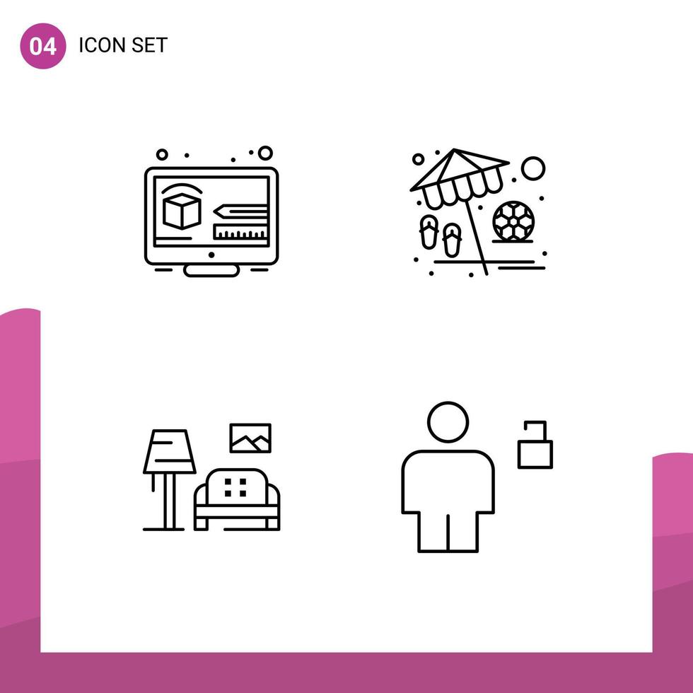 ensemble de 4 symboles d'icônes d'interface utilisateur modernes signes pour la salle créative pensant galerie de vacances éléments de conception vectoriels modifiables vecteur