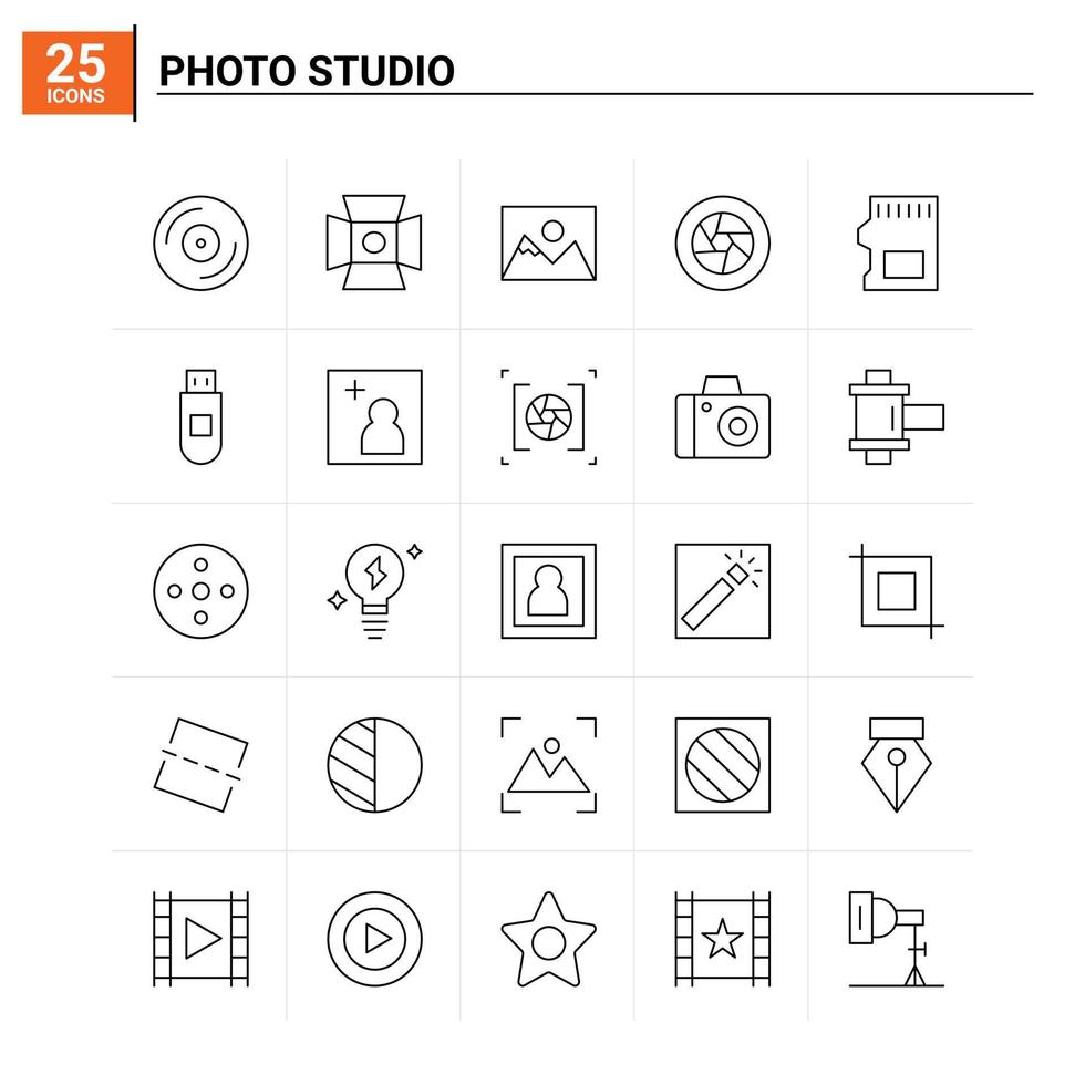 25 photo studio icon set vector background