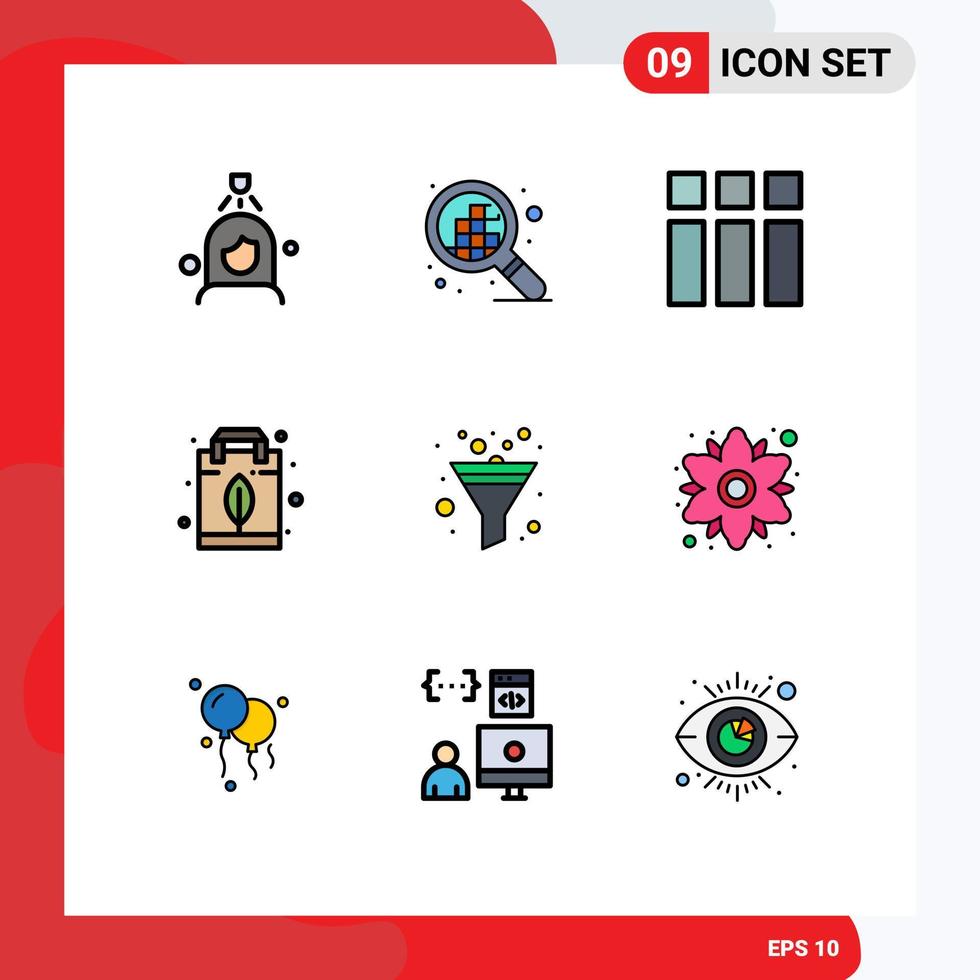 9 concept de couleur plate fillline pour les sites Web mobiles et les applications trier les éléments de conception vectoriels modifiables de feuille de sac de cadre de filtre vecteur