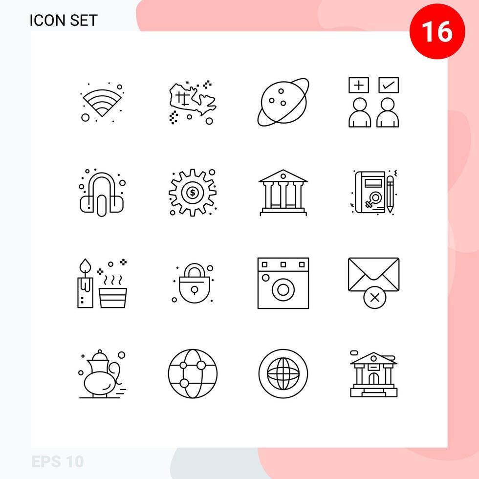 symboles d'icônes universels groupe de 16 contours modernes du service client saturne éléments de conception vectoriels modifiables en ligne corrects vecteur