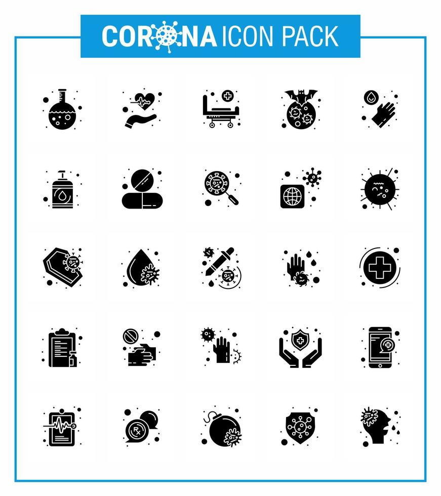 coronavirus 25 icône de glyphe solide sur le thème de l'épidémie corona contient des icônes telles que la maladie corona impulsions roues porteuses coronavirus viral 2019nov éléments de conception de vecteur de maladie