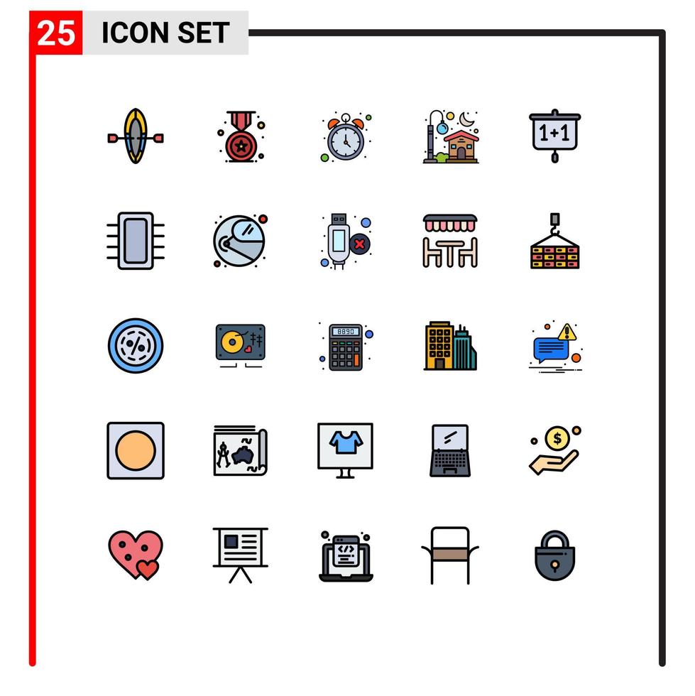 25 couleurs plates de lignes remplies de vecteurs thématiques et symboles modifiables du tableau de présentation heure lune maison éléments de conception vectoriels modifiables vecteur