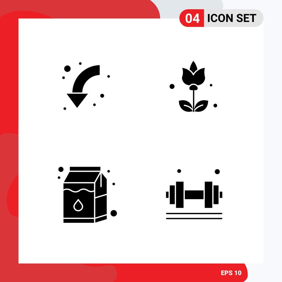 pack de 4 glyphes solides créatifs de paquet de flèche fleurs gauche éléments de conception vectoriels modifiables dumbell vecteur