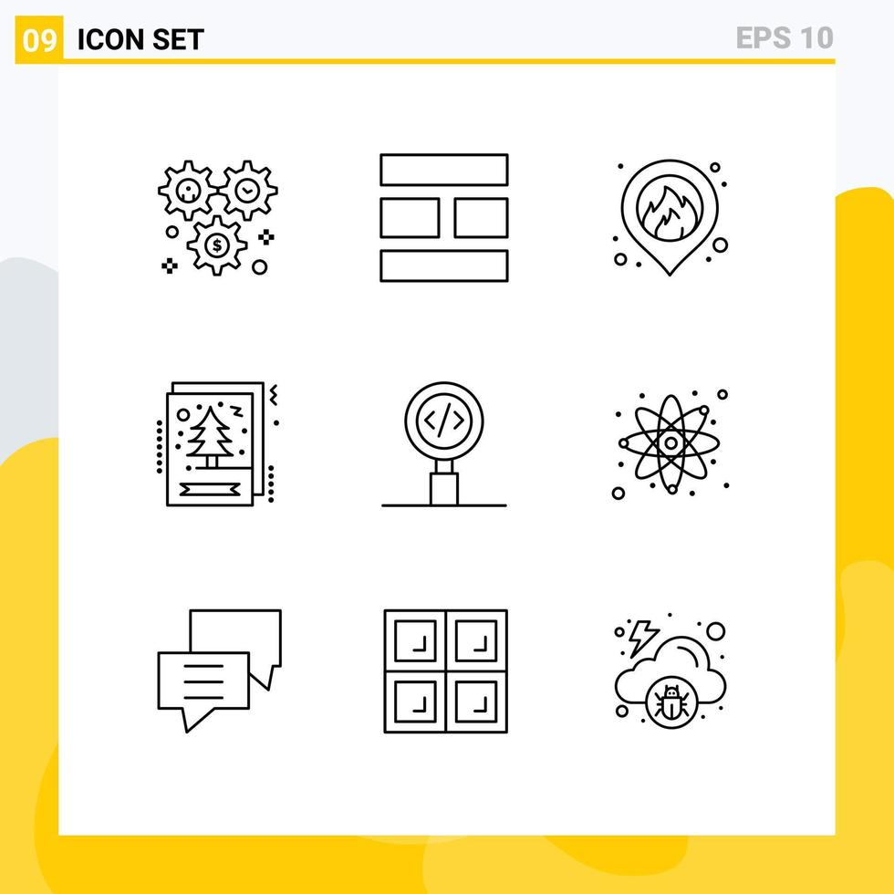 ensemble de 9 symboles d'icônes d'interface utilisateur modernes signes pour le codage des éléments de conception vectoriels modifiables de carte de voeux de mise en page de noël vecteur