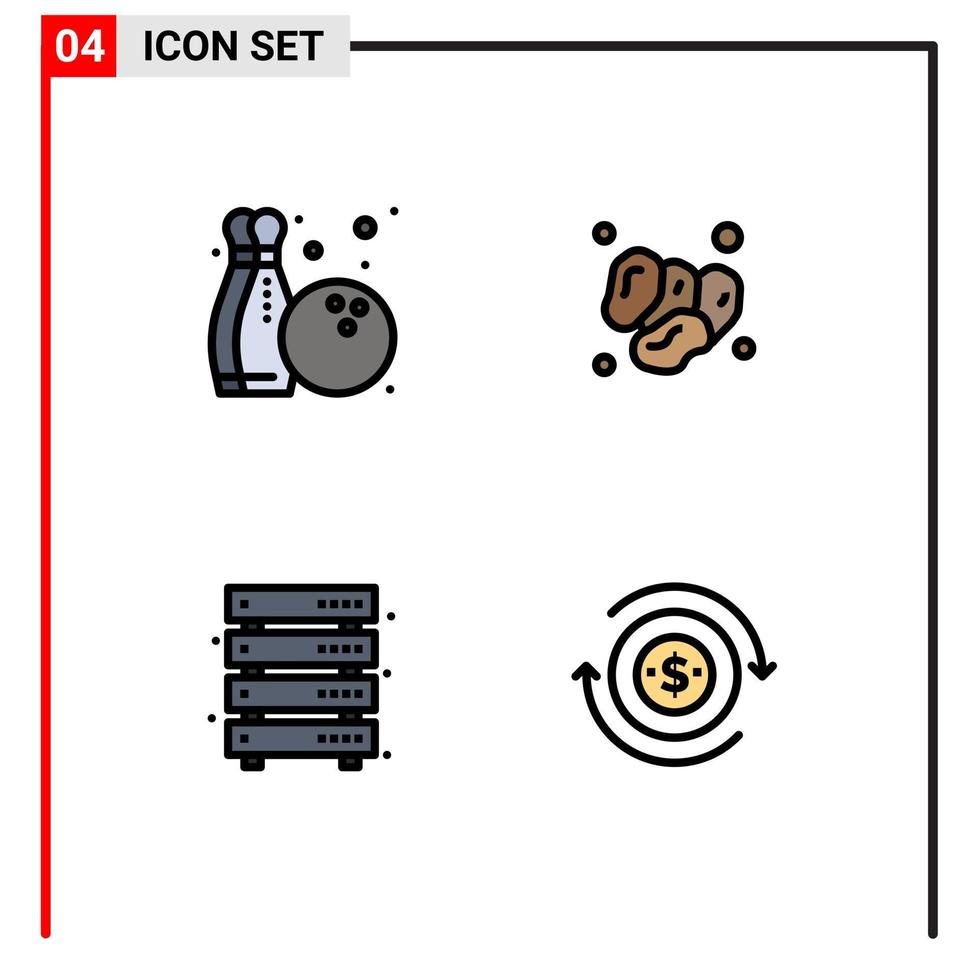 interface mobile ligne remplie ensemble de 4 pictogrammes de dates de stockage de données de bowling éléments de conception vectoriels modifiables de stockage de ramadan vecteur