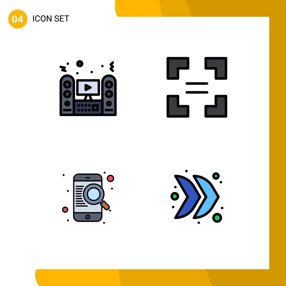 interface mobile filledline couleur plate ensemble de 4 pictogrammes d'éléments de conception vectoriels modifiables en ligne de flèche sonore mobile multimédia vecteur