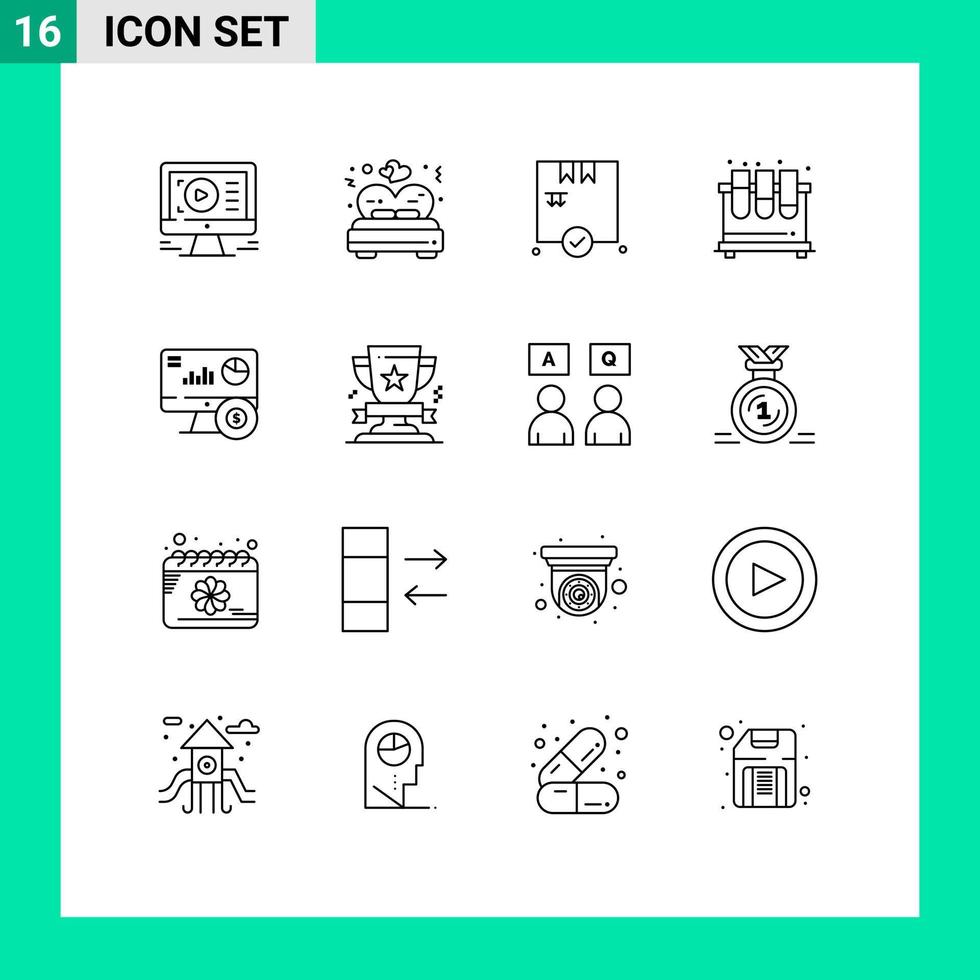 pictogramme ensemble de 16 contours simples d'études en ligne achats laboratoire test éléments de conception vectoriels modifiables vecteur