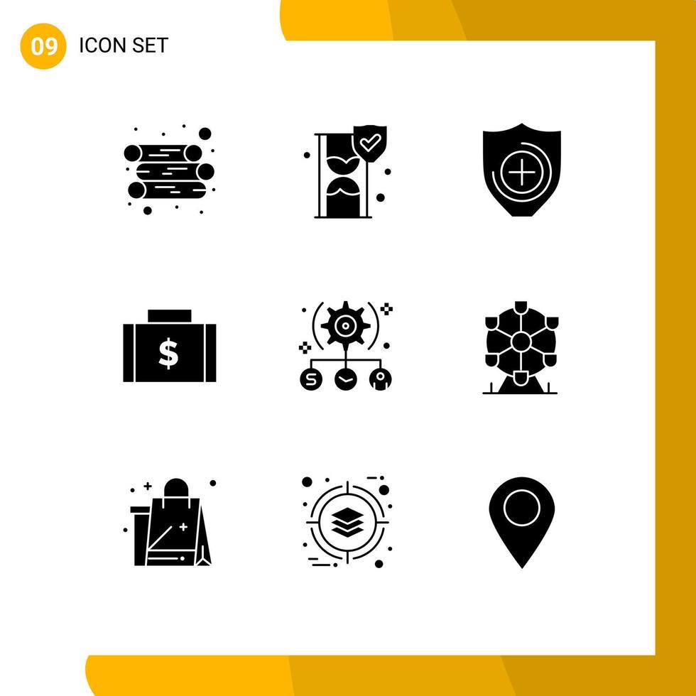 ensemble de 9 symboles d'icônes d'interface utilisateur modernes signes pour la tâche de l'utilisateur paiements de soins de santé finances éléments de conception vectoriels modifiables vecteur