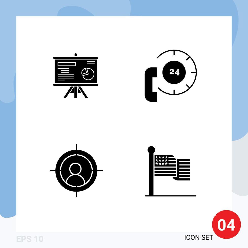 interface mobile glyphe solide ensemble de 4 pictogrammes de présentation graphique cible communication homme éléments de conception vectoriels modifiables vecteur