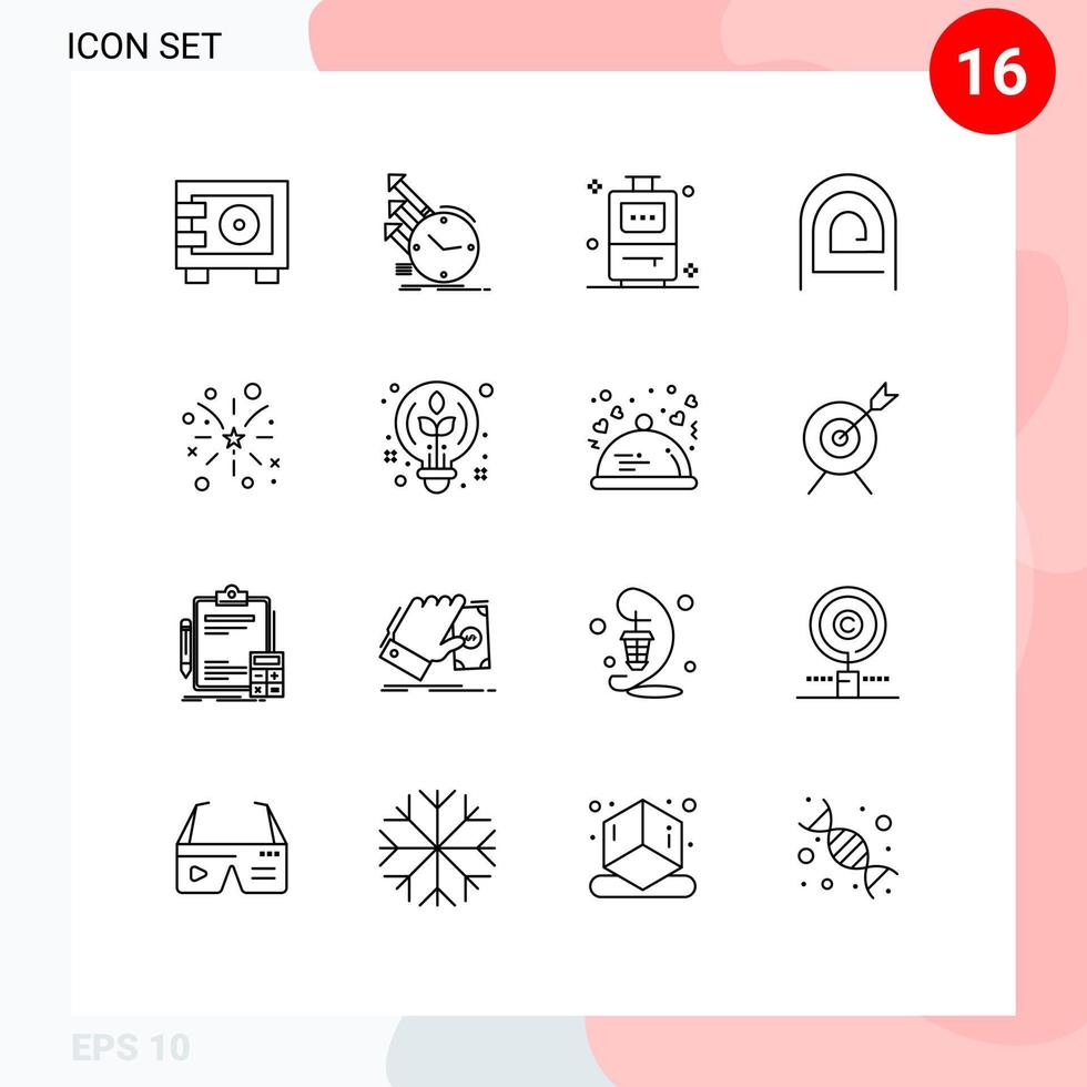 symboles d'icônes universels groupe de 16 contours modernes de motif de feu d'artifice recherche mot de passe doigt éléments de conception vectoriels modifiables vecteur