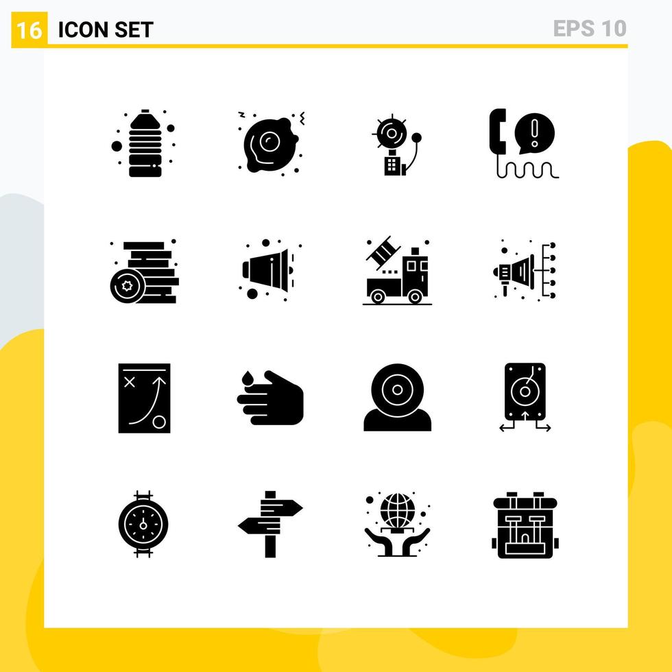16 glyphes solides universels définis pour les applications web et mobiles centre d'alerte de communication en brique appel éléments de conception vectoriels modifiables vecteur
