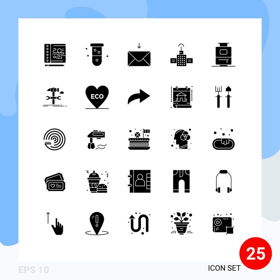groupe de 25 glyphes solides modernes définis pour la construction d'éléments de conception vectoriels modifiables de navigation de sac de courrier de voyage vecteur