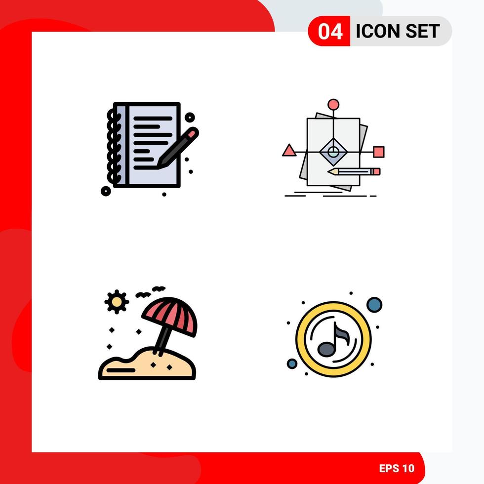 4 couleurs plates vectorielles thématiques remplies et symboles modifiables de passe-temps carnet de notes de plage prédisant des éléments de conception vectoriels modifiables de vacances vecteur