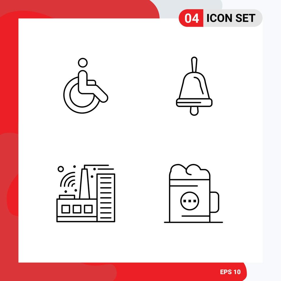 pack d'interface utilisateur de 4 couleurs plates de base remplies d'éléments de conception vectoriels modifiables de l'industrie du fauteuil roulant vecteur