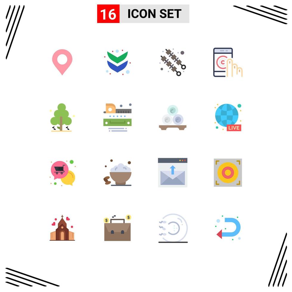 16 interface utilisateur pack de couleurs plates de signes et symboles modernes de pin arbre kebab nature smartphone pack modifiable d'éléments de conception de vecteur créatif