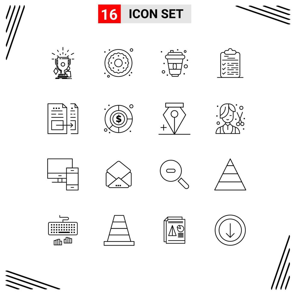aperçu de l'interface mobile ensemble de 16 pictogrammes d'éléments de conception vectoriels modifiables de concepteur de presse-papiers de bonbons de tâche de fichier vecteur