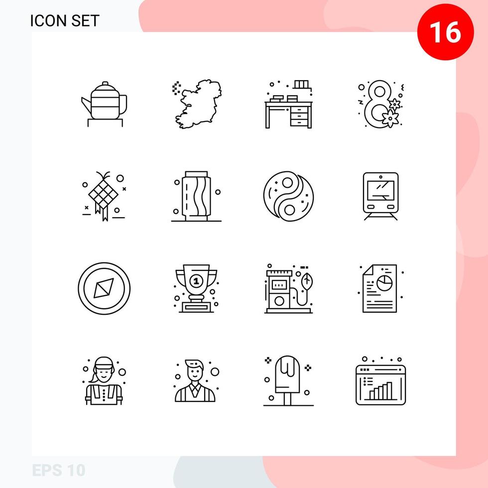 pack de 16 contours créatifs d'éléments de conception vectoriels modifiables eid women day desk gift day vecteur