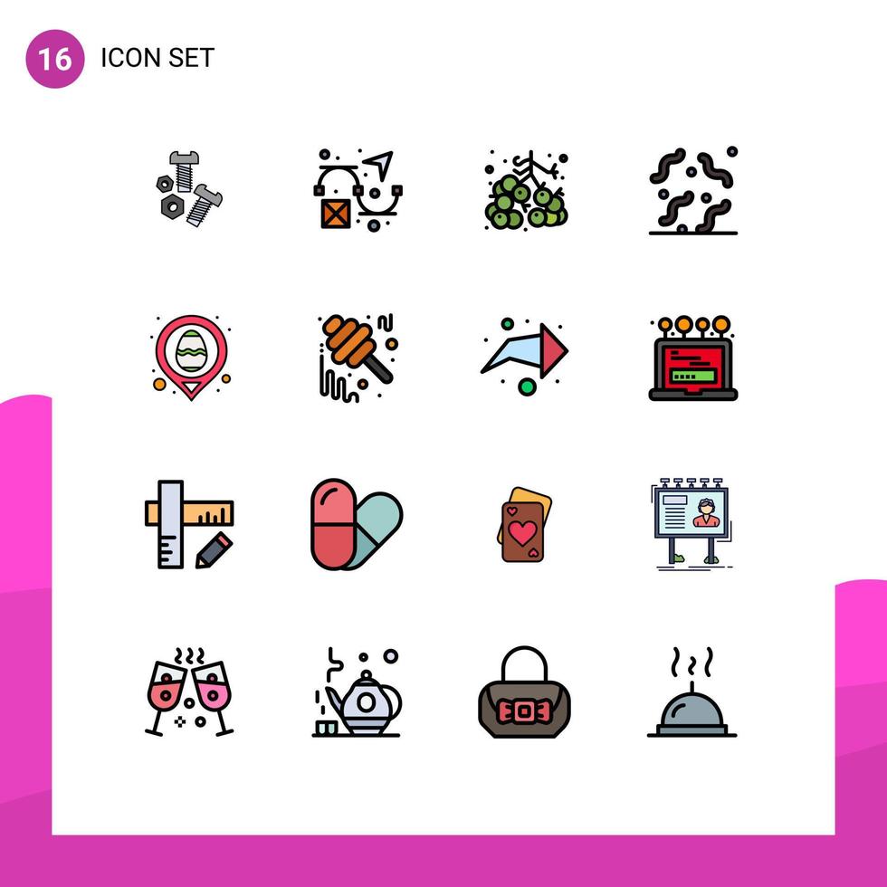 16 concept de ligne remplie de couleurs plates pour les sites Web mobiles et les applications emplacement ver de nourriture de pâques éléments de conception vectoriels créatifs modifiables pourris vecteur