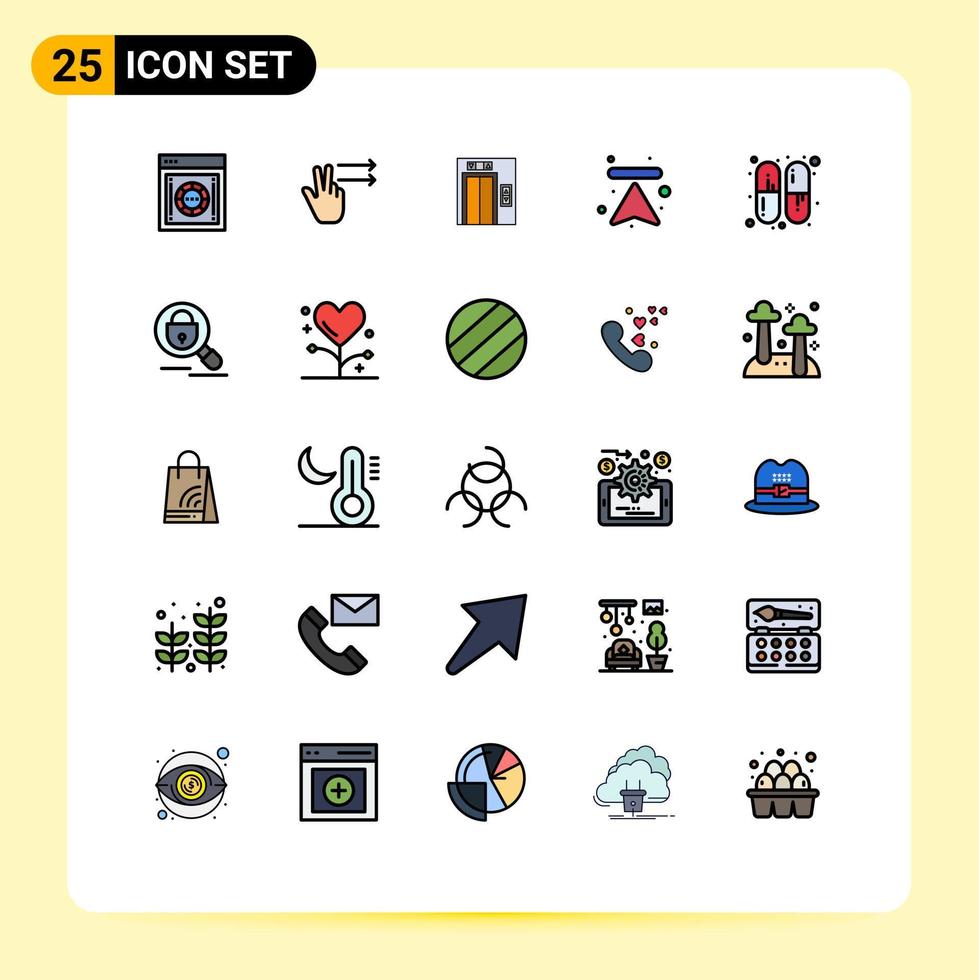 groupe de 25 couleurs plates de lignes remplies modernes définies pour les pilules capsule ascenseur flèches de téléchargement éléments de conception vectoriels modifiables vecteur