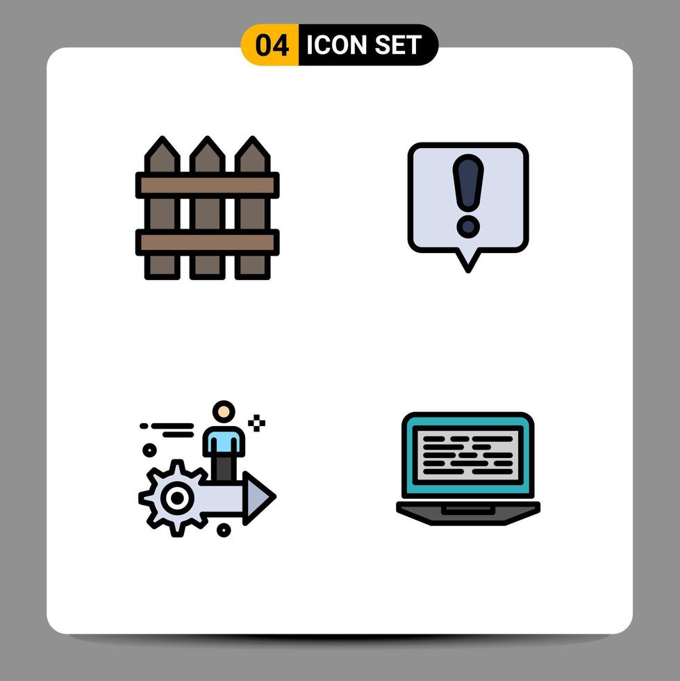 4 interface utilisateur filledline pack de couleurs plates de signes et symboles modernes de clôture flèche bois point d'exclamation homme éléments de conception vectoriels modifiables vecteur