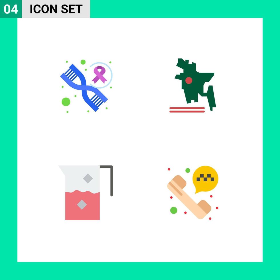 groupe de 4 signes et symboles d'icônes plates pour la carte alimentaire adn et les éléments de conception vectoriels modifiables d'appel téléphonique vecteur