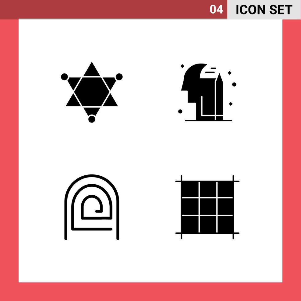 groupe de 4 glyphes solides modernes définis pour le modèle de figure éducation doigt pixels éléments de conception vectoriels modifiables vecteur