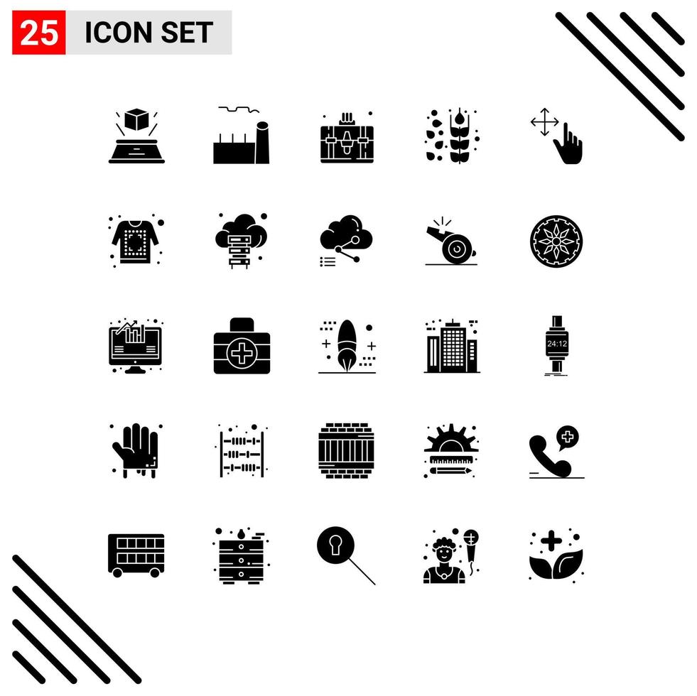 interface mobile glyphe solide ensemble de 25 pictogrammes de geste blé plante à vapeur céréales passe-temps éléments de conception vectoriels modifiables vecteur