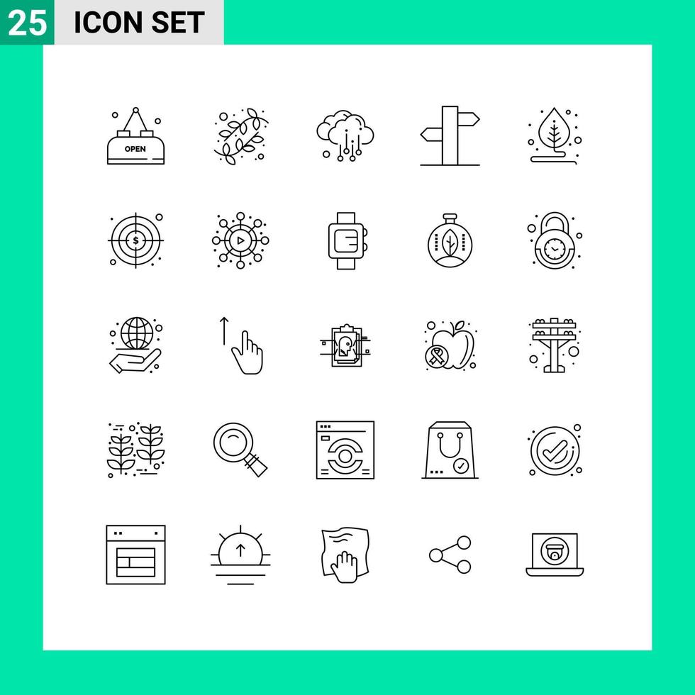 pack de 25 lignes créatives d'éléments de conception vectoriels modifiables de flèches de signal de nuage de feuille de plante vecteur