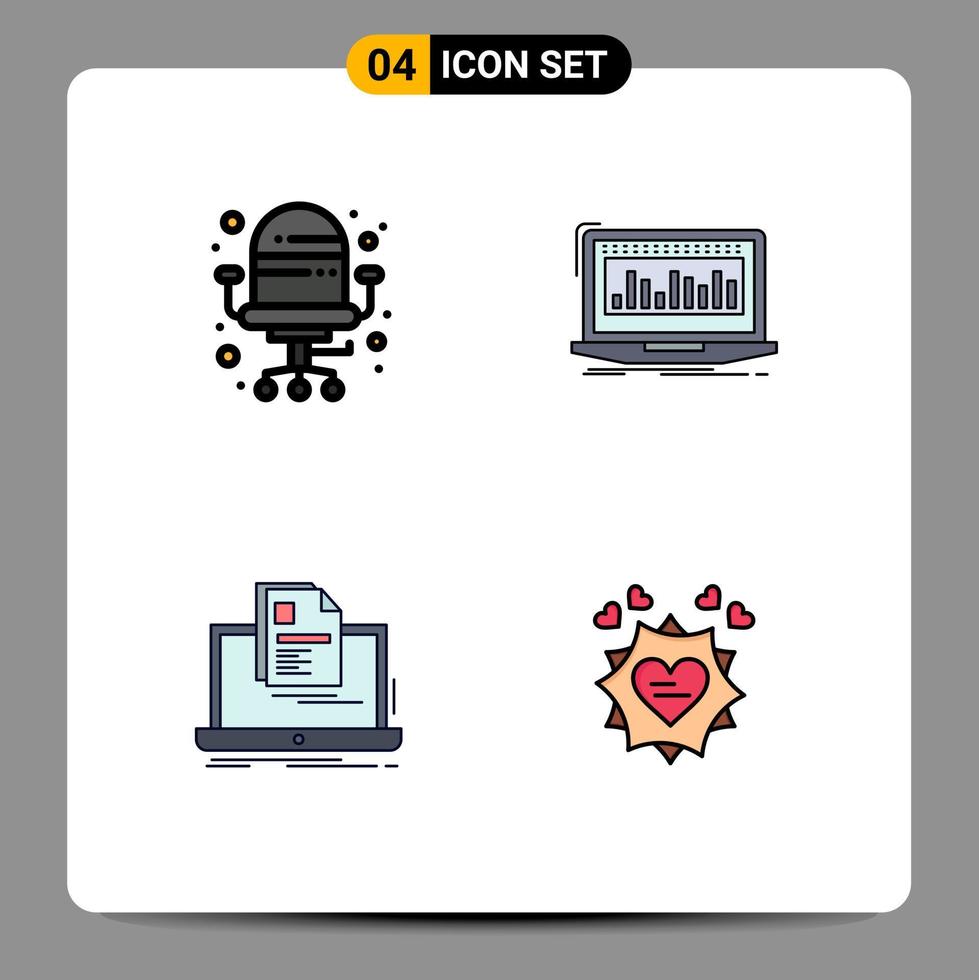 ensemble de 4 symboles d'icônes d'interface utilisateur modernes signes pour la surveillance des données d'ordinateur portable de chaise imprimer des éléments de conception vectoriels modifiables vecteur