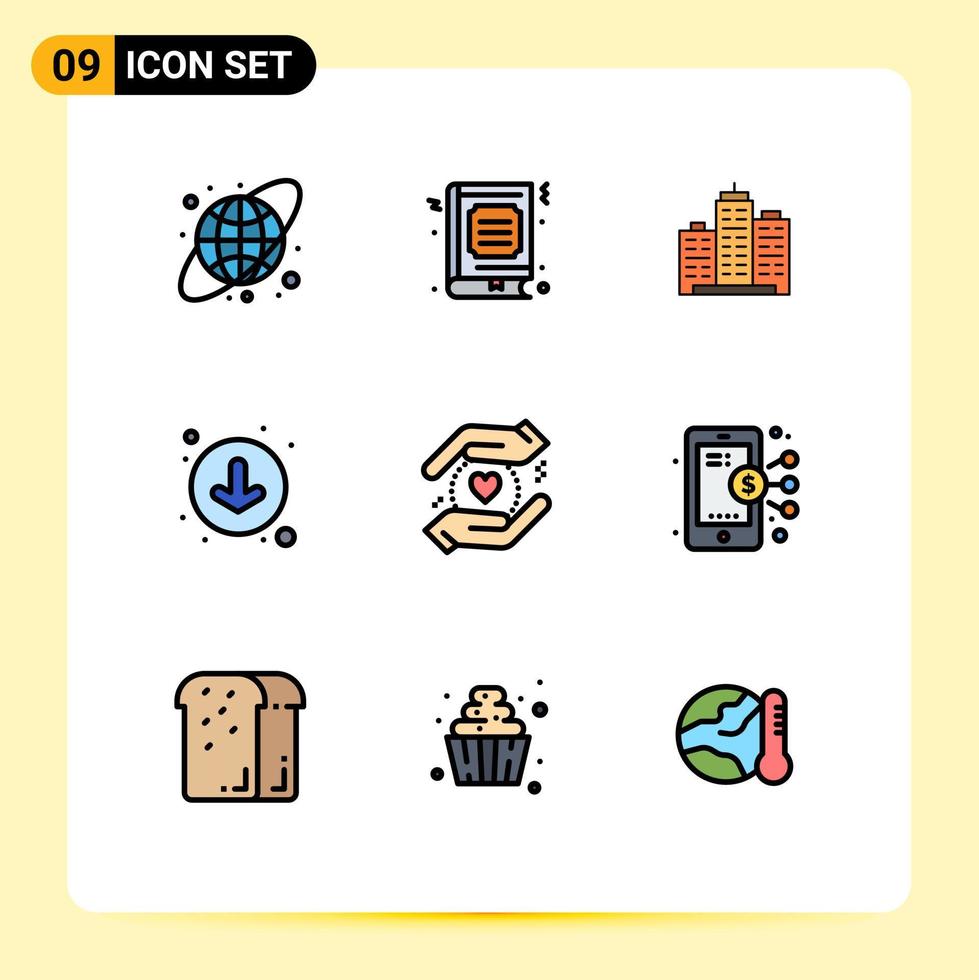 9 interface utilisateur pack de couleurs plates remplies de signes et symboles modernes de flèches vers le bas construisant des éléments de conception vectoriels modifiables de bureau réel vecteur