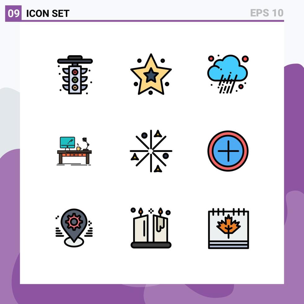 9 interface utilisateur filledline pack de couleurs plates de signes et symboles modernes d'éléments de conception vectoriels modifiables d'affaires de bureau de nouvelles de lampe de table vecteur
