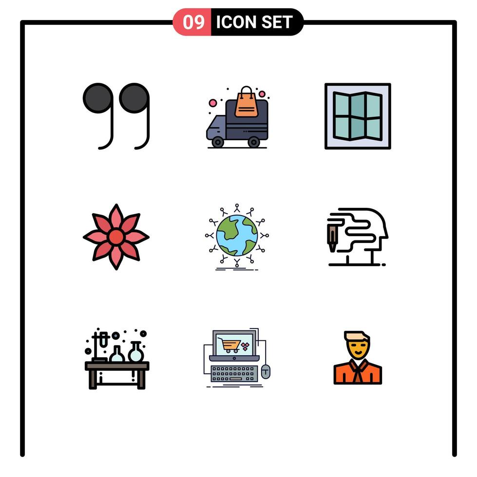 ensemble de 9 symboles d'icônes d'interface utilisateur modernes signes pour enfants réseau amaryllis étudiant nature éléments de conception vectoriels modifiables vecteur