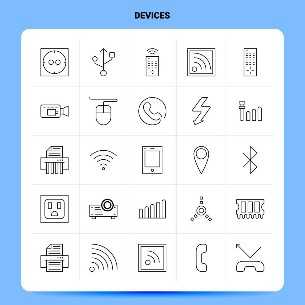 contour 25 appareils jeu d'icônes conception de style de ligne vectorielle icônes noires définies pack de pictogrammes linéaires idées d'affaires web et mobiles conception illustration vectorielle vecteur