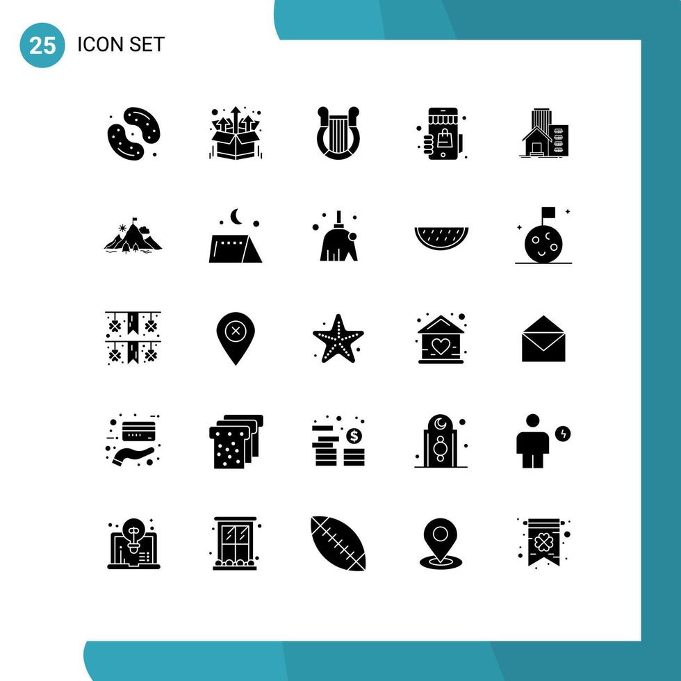 interface mobile glyphe solide ensemble de 25 pictogrammes de magasinage historique du marché éléments de conception vectoriels modifiables vecteur