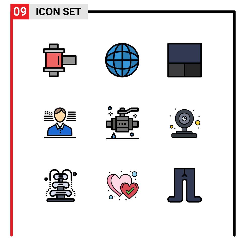 9 concept de couleur plate fillline pour sites Web mobiles et applications caméra vidéo web américain caméra pipe éléments de conception vectoriels modifiables vecteur