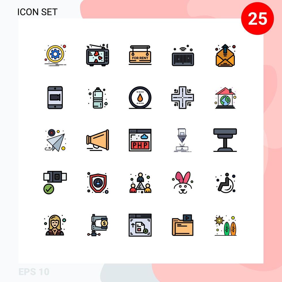 ensemble de 25 symboles d'icônes d'interface utilisateur modernes signes pour les choses code à barres internet tv à louer éléments de conception vectoriels modifiables vecteur