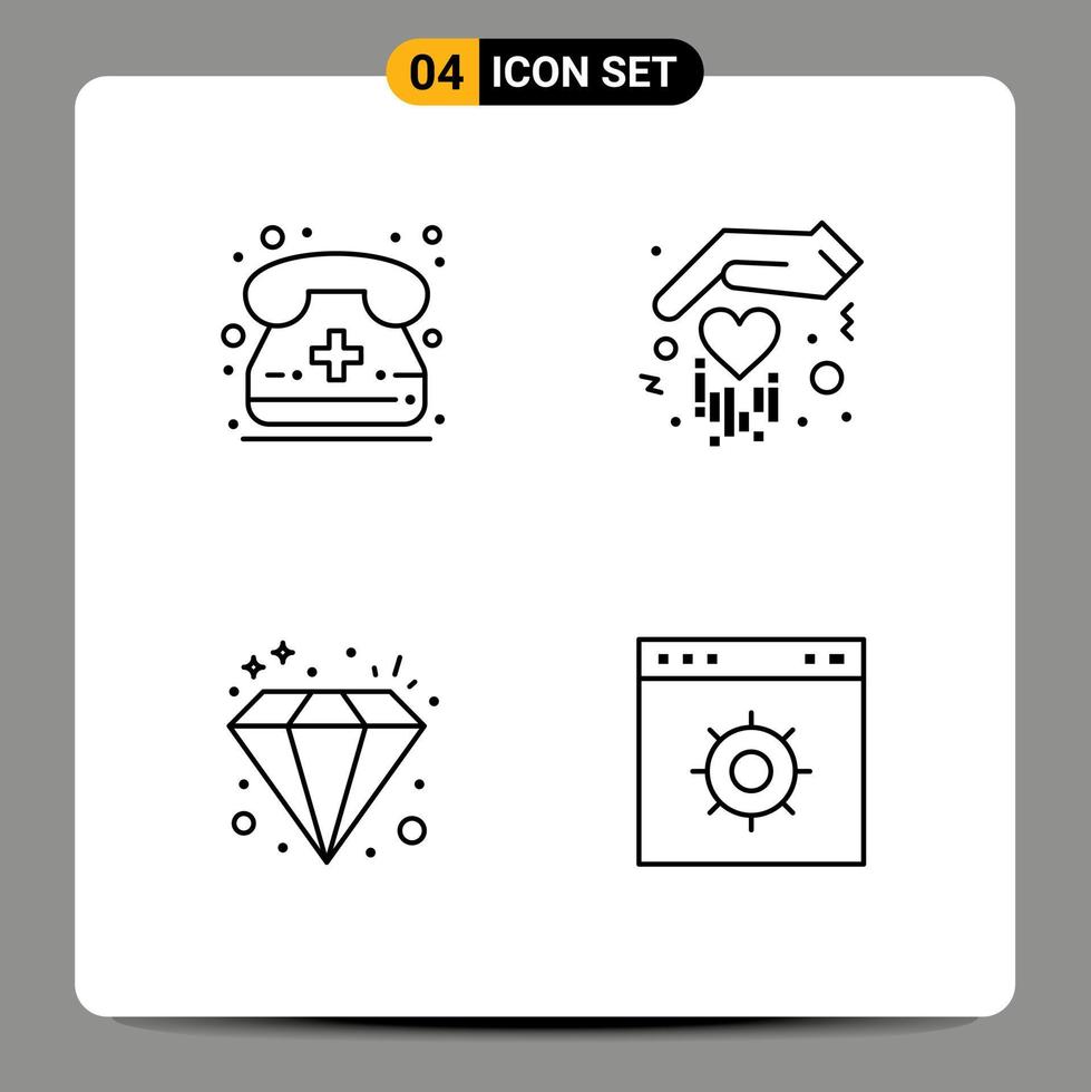 ligne d'interface mobile ensemble de 4 pictogrammes d'appel bijou téléphone amour navigateur éléments de conception vectoriels modifiables vecteur