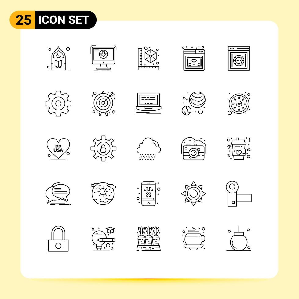 ligne d'interface mobile ensemble de 25 pictogrammes de téléchargement en ligne wifi modèle internet éléments de conception vectoriels modifiables vecteur