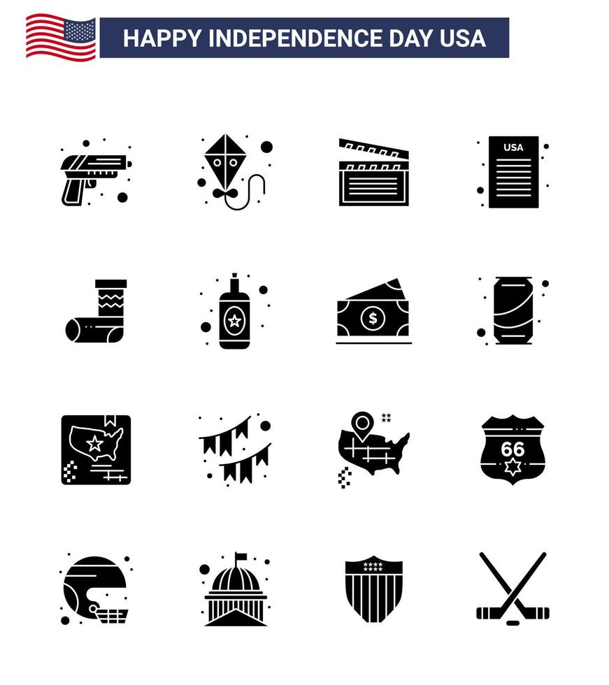 16 icônes créatives des états-unis signes d'indépendance modernes et 4 juillet symboles de cadeau noël movis célébration déclaration d'indépendance éléments de conception vectoriels modifiables de la journée des états-unis vecteur