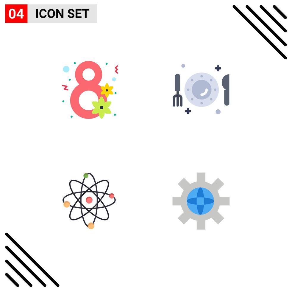 symboles d'icônes universelles groupe de 4 icônes plates modernes de jour atome femmes jour dîner puissance éléments de conception vectoriels modifiables vecteur