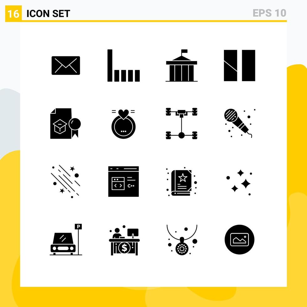 groupe de 16 signes et symboles de glyphes solides pour les colonnes de certificat d'éducation cadre de mise en page éléments de conception vectoriels modifiables vecteur