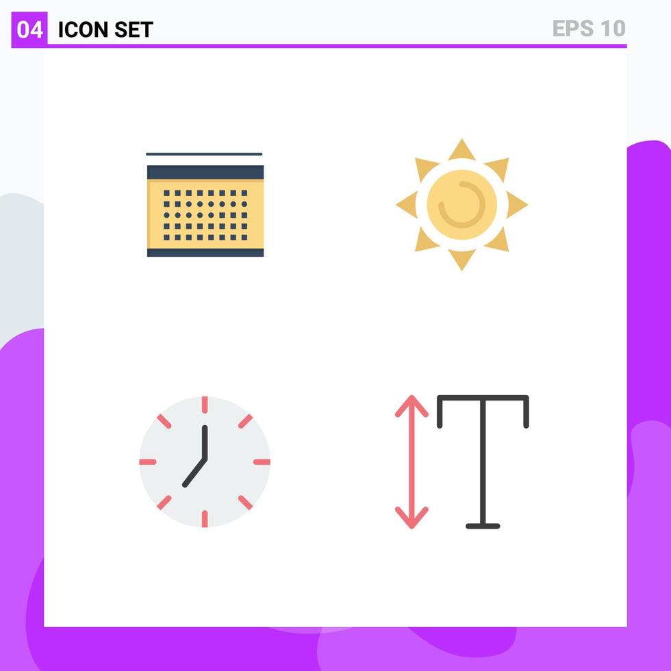 pictogramme ensemble de 4 icônes plates simples de calendrier media player vacances soleil police éléments de conception vectoriels modifiables vecteur