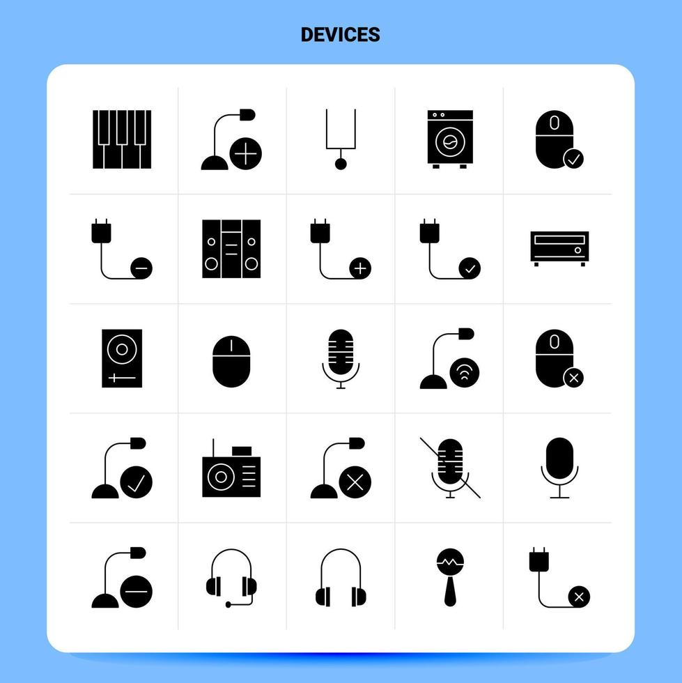 ensemble d'icônes solides 25 appareils conception de style glyphe vectoriel icônes noires définies idées d'affaires web et mobiles conception illustration vectorielle