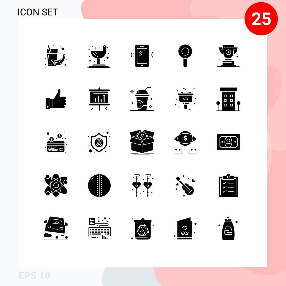 ensemble de 25 pack de glyphes solides commerciaux pour le trophée de récompense téléphone bonbons signaux éléments de conception vectoriels modifiables vecteur