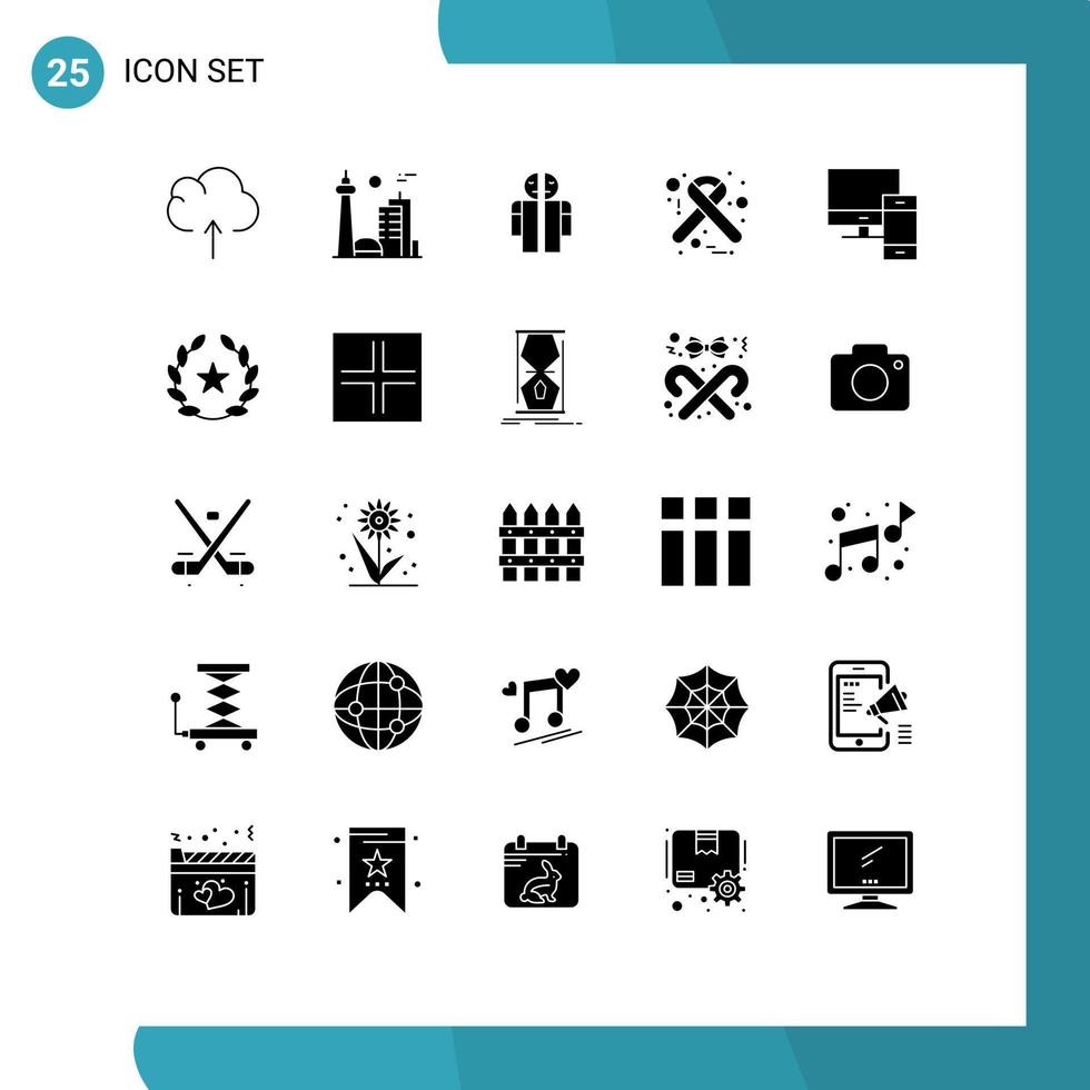 interface mobile glyphe solide ensemble de 25 pictogrammes d'appareils ruban homme cassé médical vih éléments de conception vectoriels modifiables vecteur
