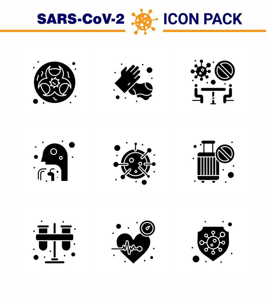 coronavirus 9 icône noire en glyphe solide sur le thème de l'épidémie corona contient des icônes telles que l'homme de la gorge lavant l'équipe de soins de santé coronavirus viral 2019nov éléments de conception de vecteur de maladie
